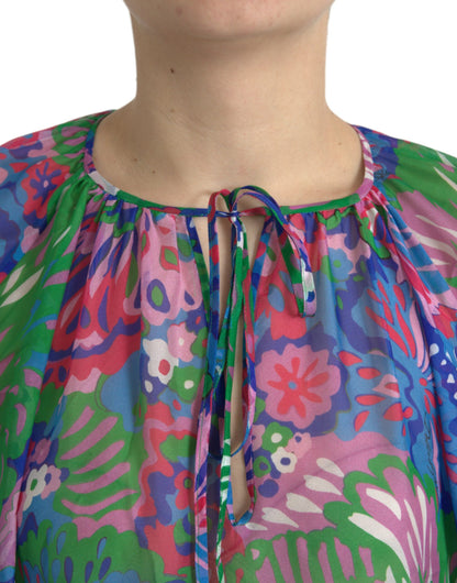  - Multicolor Floral Silk Kaftan Maxi Dress