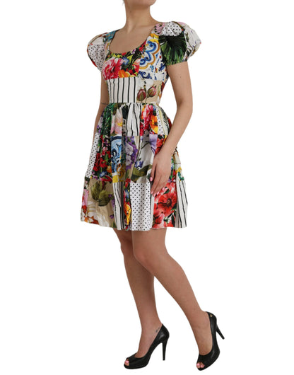  - Multicolor Patchwork Cotton Aline Mini Dress