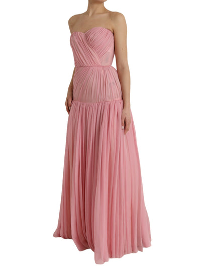  - Pink Silk Strapless Maxi A-line Gown Dress