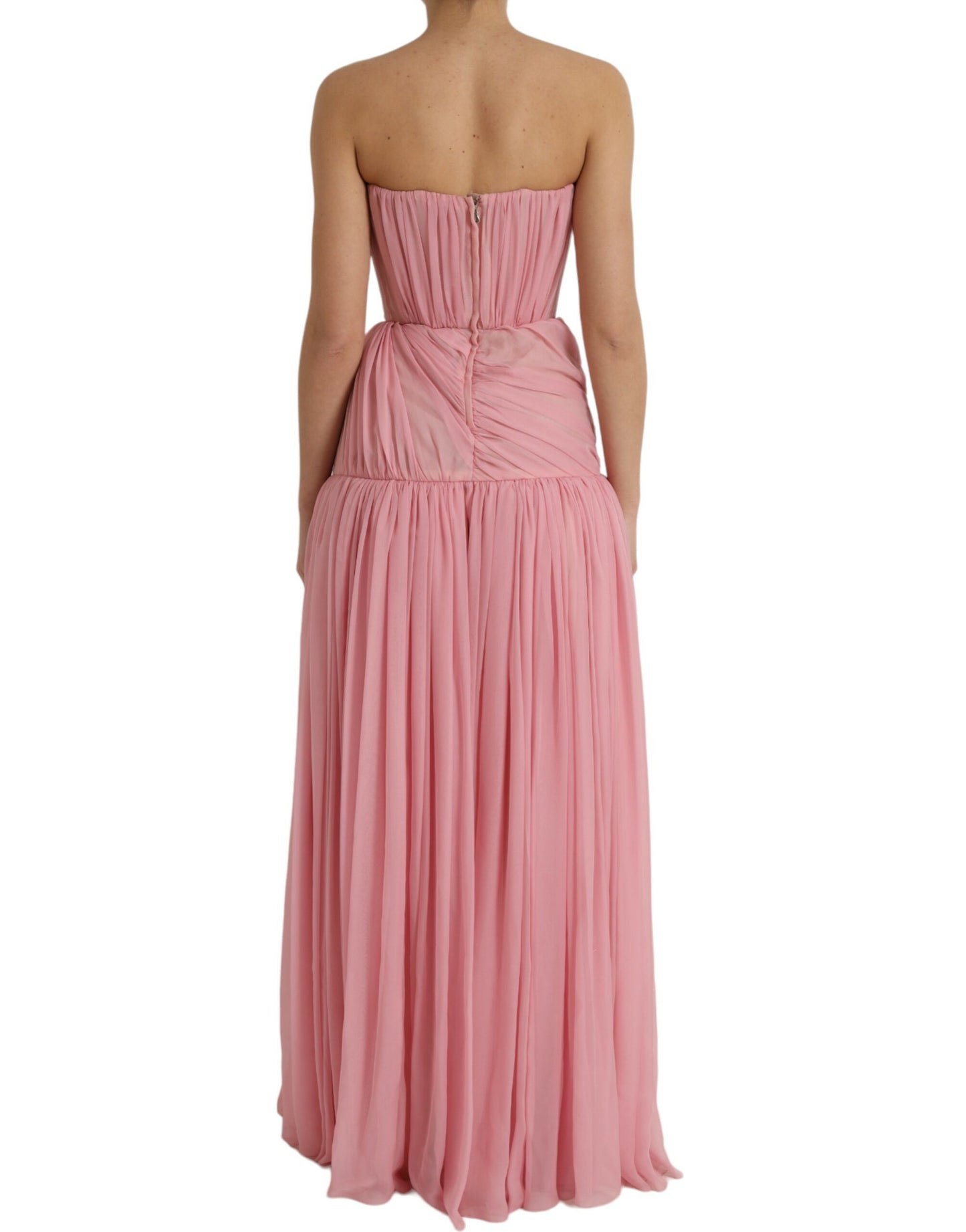  - Pink Silk Strapless Maxi A-line Gown Dress