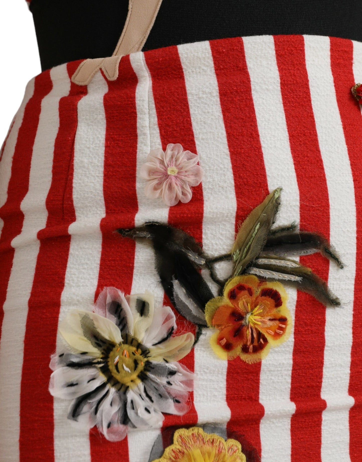  - Red White Floral Sleeveless Sheath Midi Dress