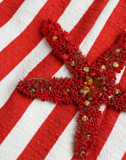  - Red White Floral Sleeveless Sheath Midi Dress