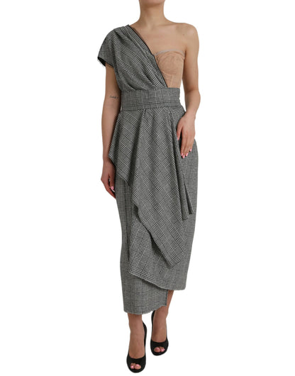  - Gray Beige Layered One Shoulder Maxi Dress