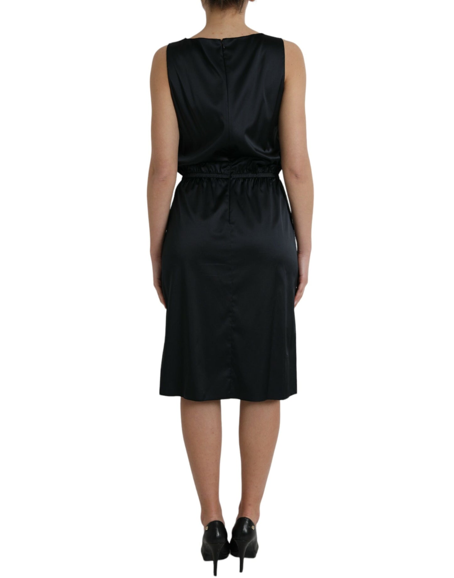  - Black Polyester Lace Trim Sheath Midi Dress