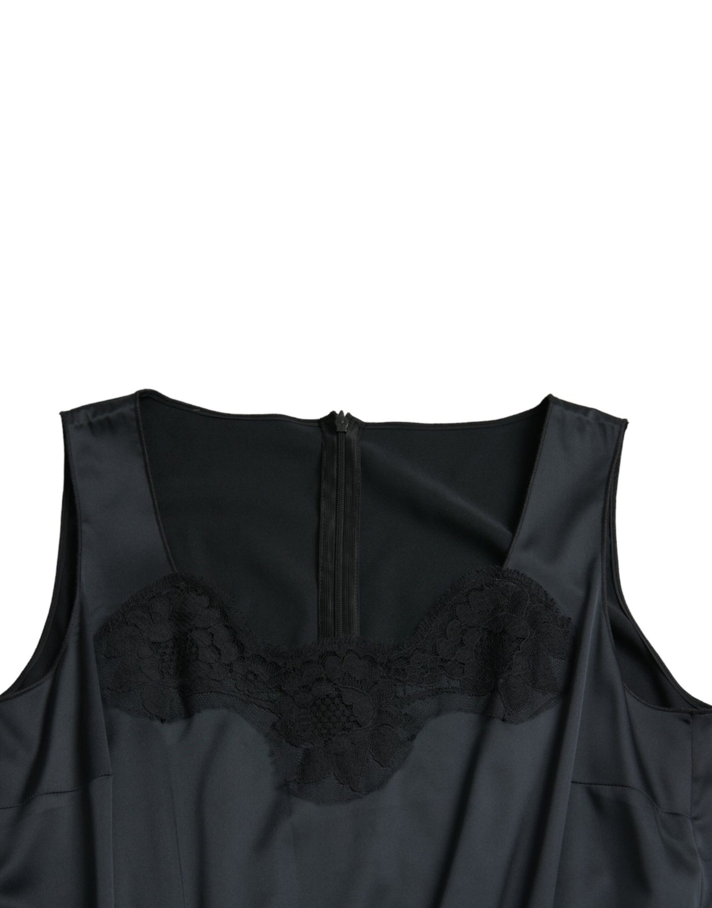  - Black Polyester Lace Trim Sheath Midi Dress