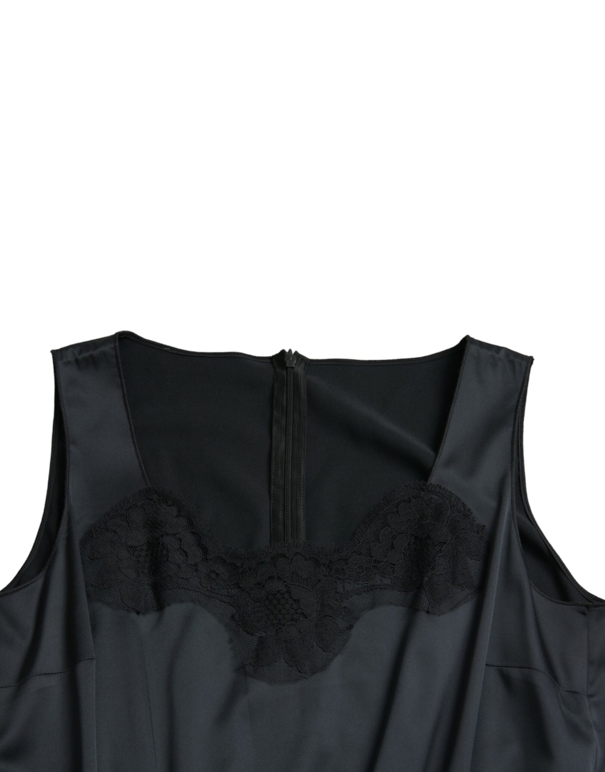 Black Lace Trim Sheath Midi Dress