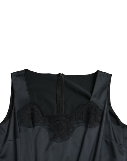  - Black Polyester Lace Trim Sheath Midi Dress