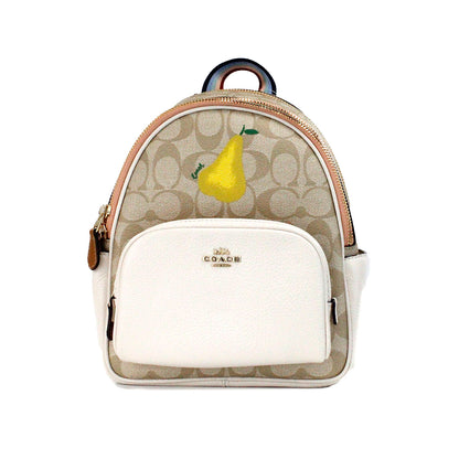  - Mini Court Signature Pear Motif Shoulder Backpack Bookbag Bag Chalk Taffy