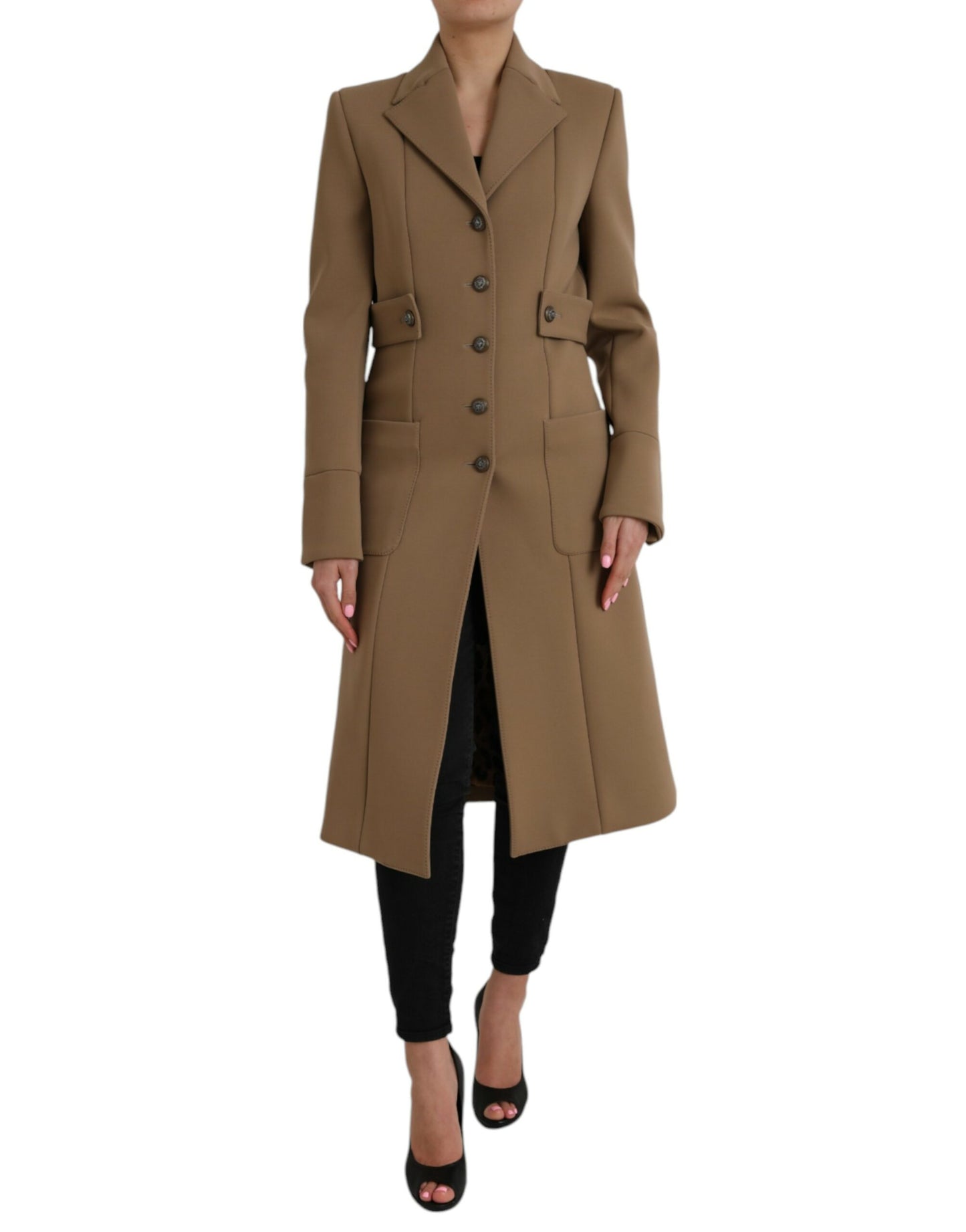  - Brown Button Down Long Trench Coat Jacket