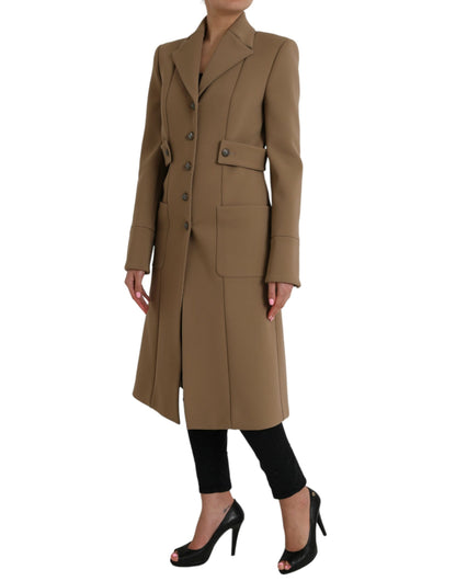  - Brown Button Down Long Trench Coat Jacket