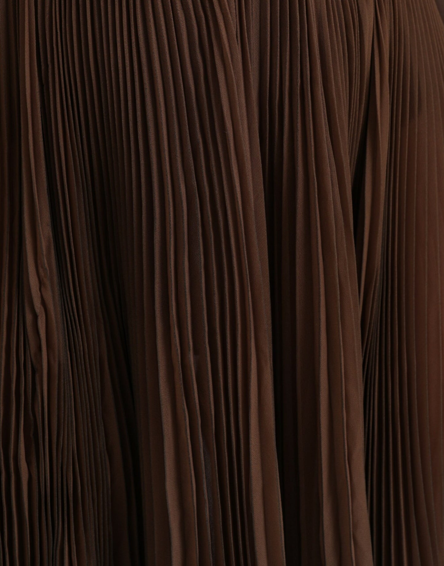  - Brown Polyester Pleated High Waist Midi Skirt