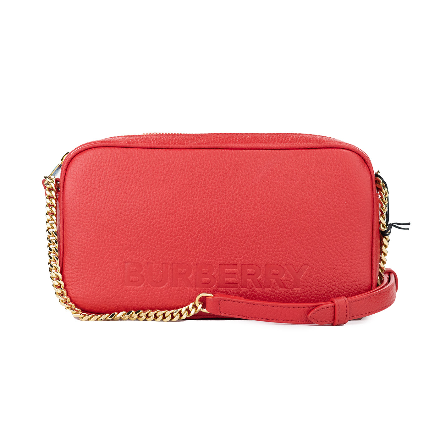  - Small Red Pebbled Leather Elongated Camera Crossbody Bag Purse