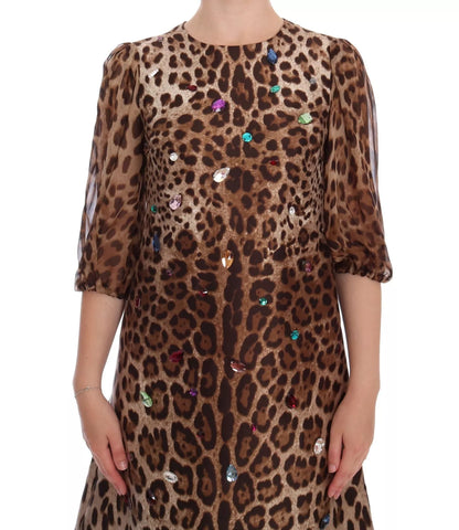  - Leopard Silk Wool Crystal Shift Dress