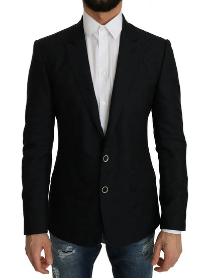  - Blue Jacquard Slim Floral Jacket Blazer