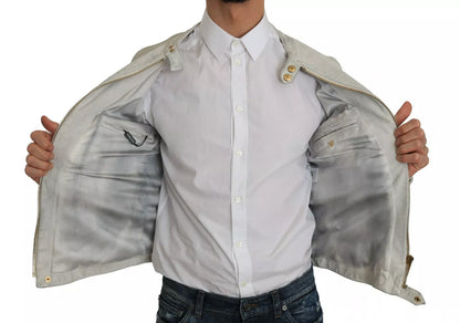  - Leather White Biker Motorcycle Jacket