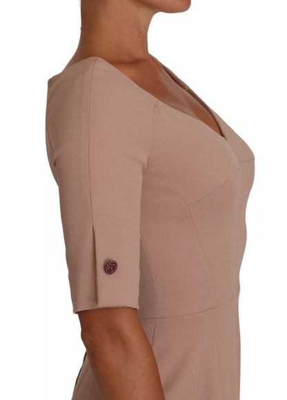  - Dusty Pink Midi Sheath Crystal Buttons Dress