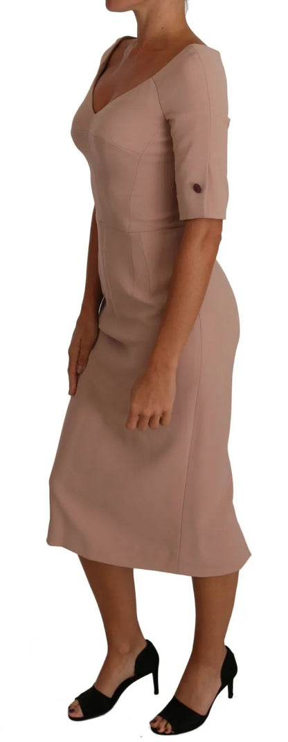  - Dusty Pink Midi Sheath Crystal Buttons Dress