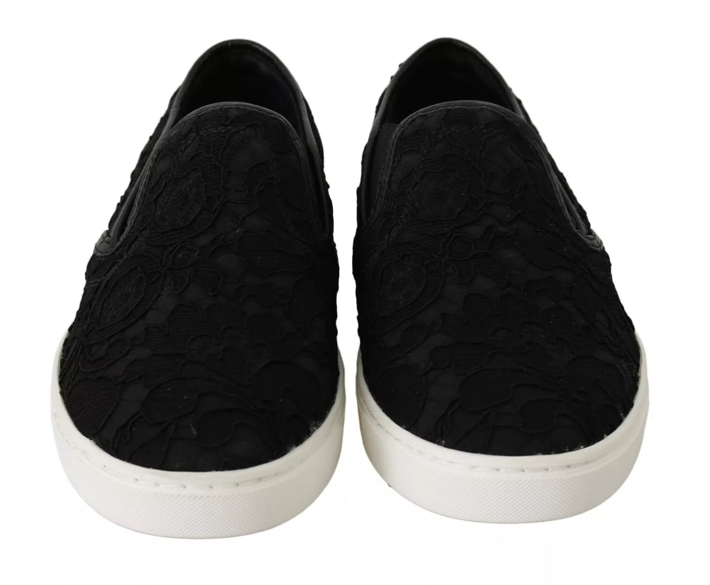  - Black Lace Leather Logo Flat Slip-On Sneakers