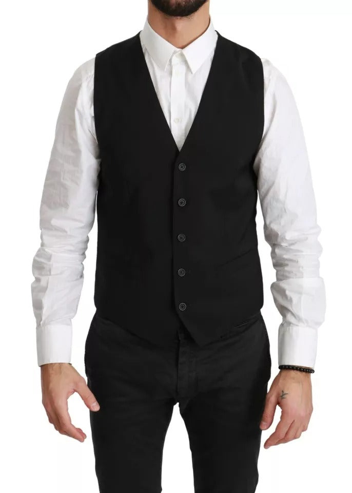 Black Wool Stretch Waistcoat Formal Dress Vest