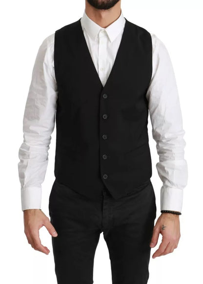  - Black Wool Stretch Waistcoat Formal Dress Vest