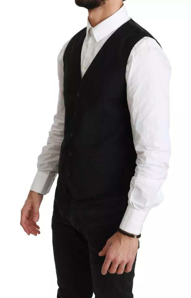  - Black Wool Stretch Waistcoat Formal Dress Vest