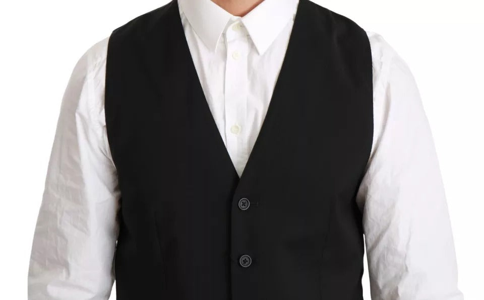  - Black Wool Stretch Waistcoat Formal Dress Vest