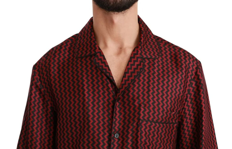  - Black Red Zigzag Pattern Casual Shirt