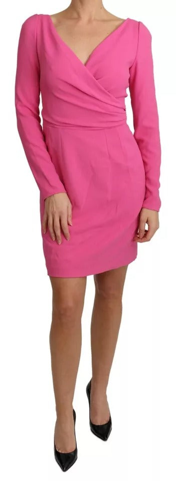  - Pink Plunging Bodycon Sheath Mini Rayon Dress