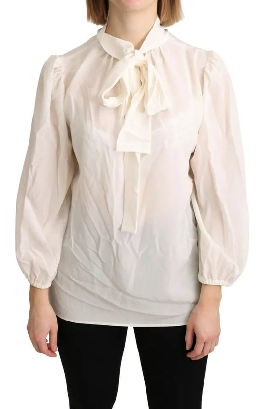  - Off White Scarfneck Long Sleeves Blouse Silk Top