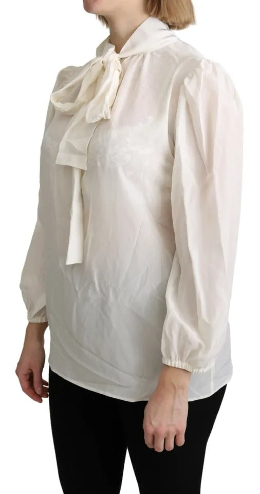  - Off White Scarfneck Long Sleeves Blouse Silk Top