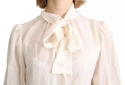  - Off White Scarfneck Long Sleeves Blouse Silk Top