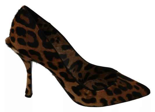  - Brown Leopard Pony Hair Heels Pumps Shoes