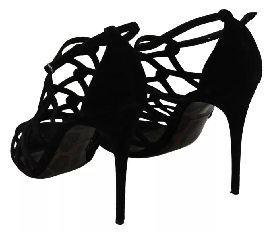  - Black Suede Ankle Strap Stiletto Shoes