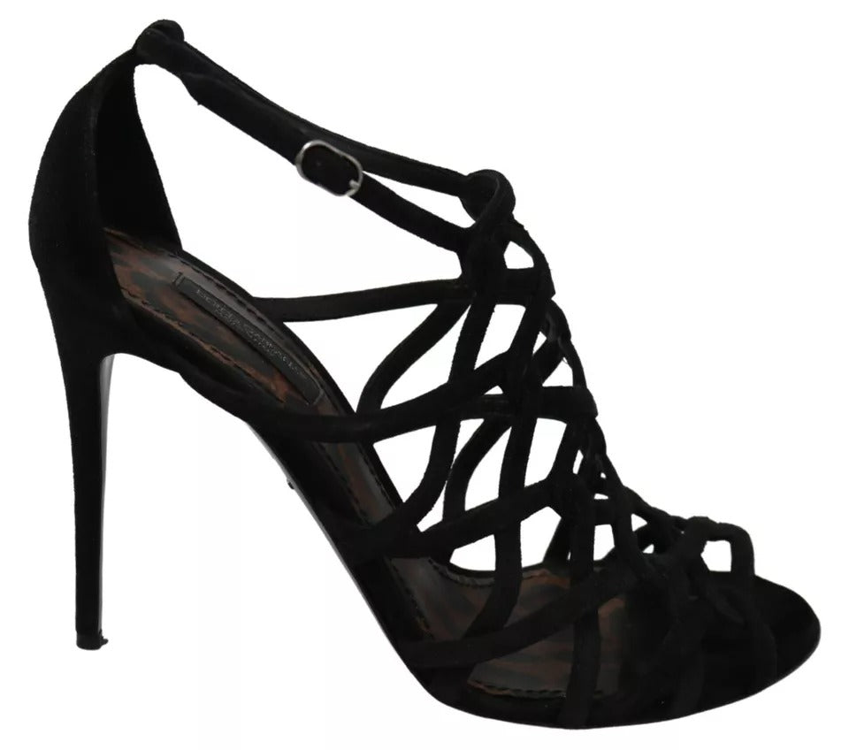  - Black Suede Ankle Strap Stiletto Shoes