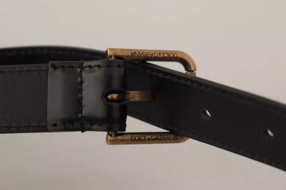  - Black Classic Calf Leather Vintage Metal Buckle Belt