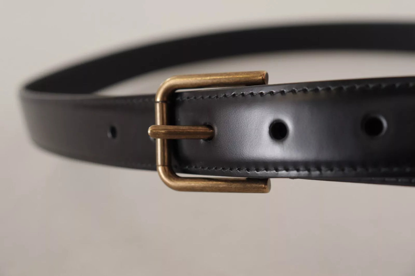  - Black Classic Calf Leather Vintage Metal Buckle Belt