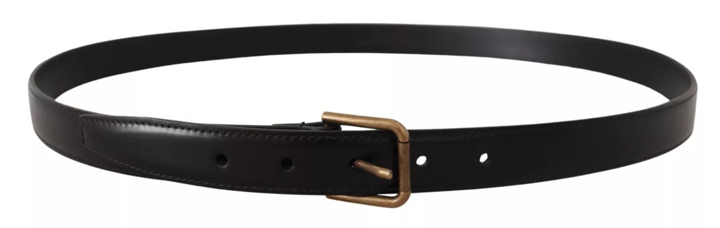  - Black Classic Calf Leather Vintage Metal Buckle Belt