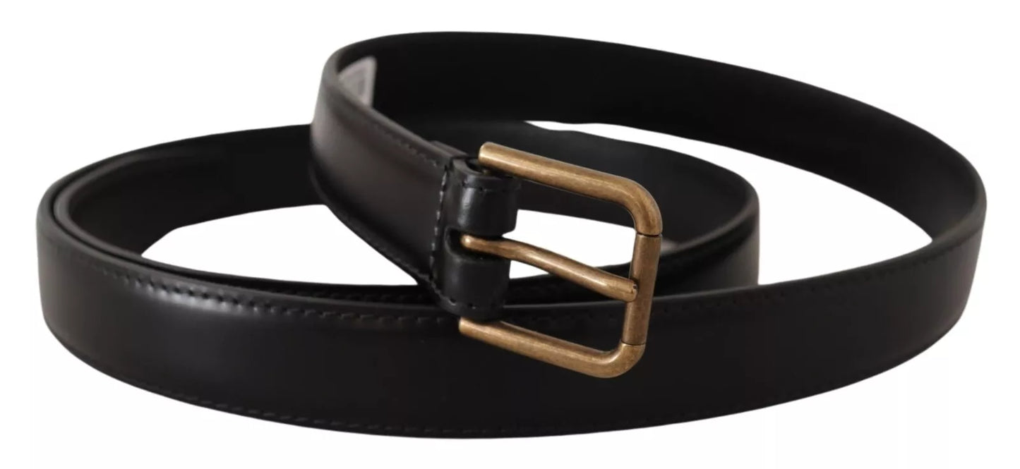  - Black Classic Calf Leather Vintage Metal Buckle Belt