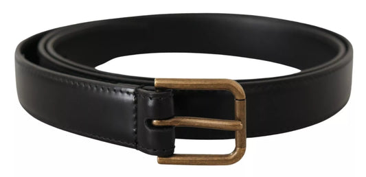  - Black Classic Calf Leather Vintage Metal Buckle Belt