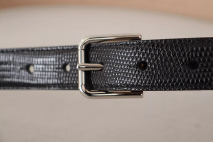  - Black Classic Leather Silver Metal Buckle Belt