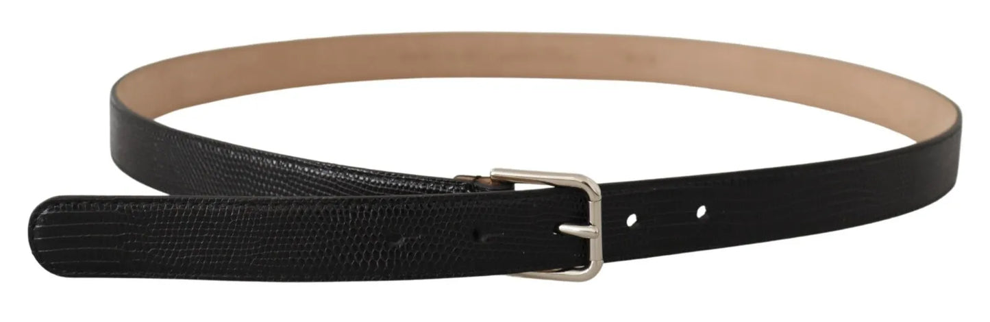  - Black Classic Leather Silver Metal Buckle Belt