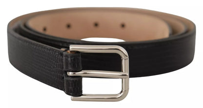  - Black Classic Leather Silver Metal Buckle Belt