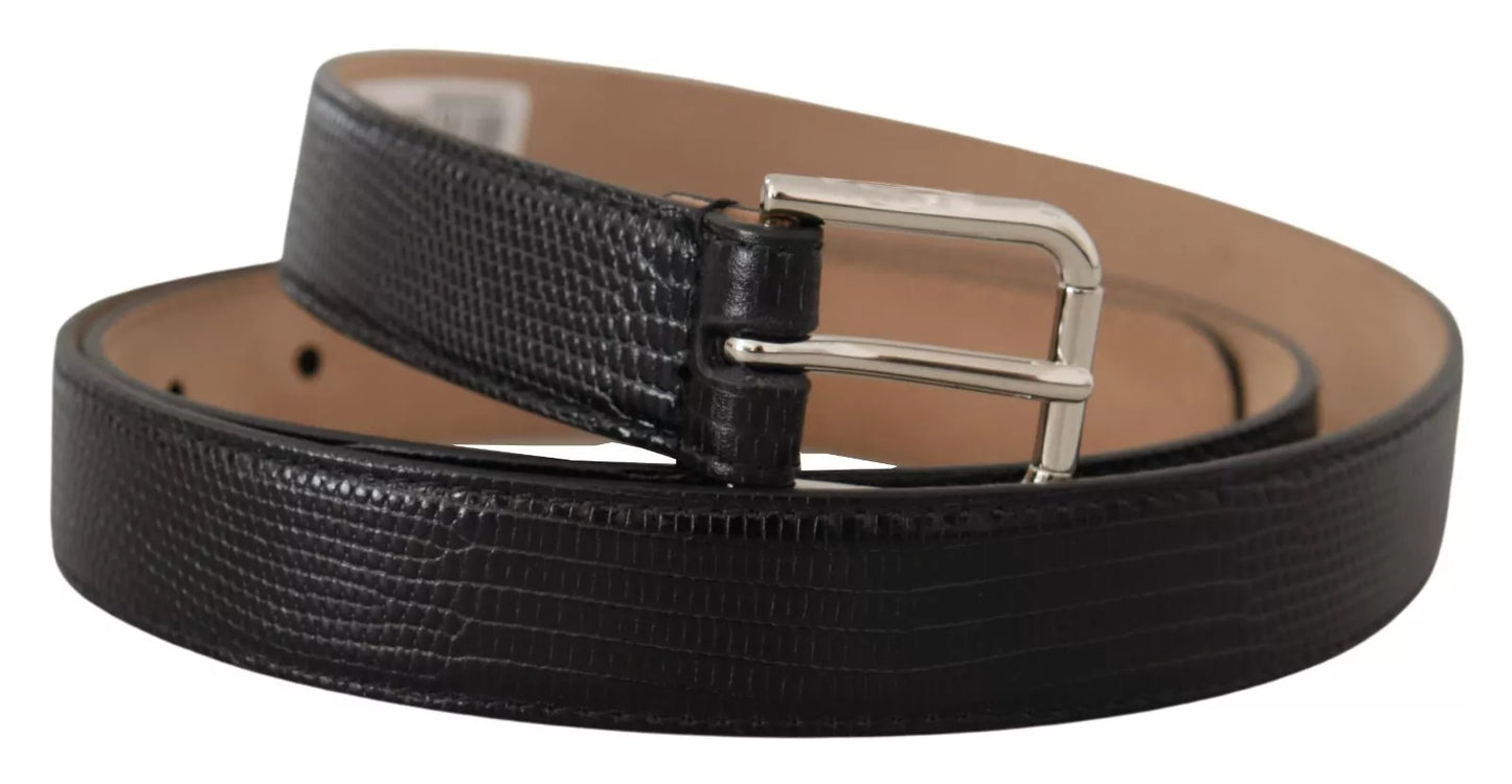  - Black Classic Leather Silver Metal Buckle Belt