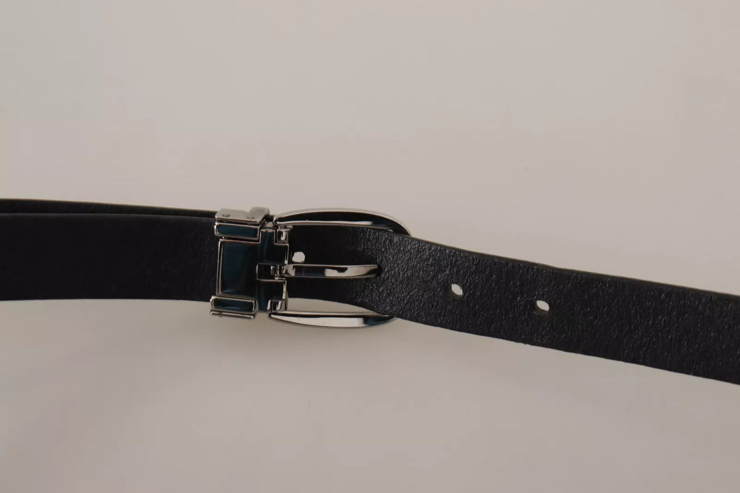  - Black Classic Leather Silver Tone Metal Buckle Belt