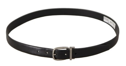  - Black Classic Leather Silver Tone Metal Buckle Belt