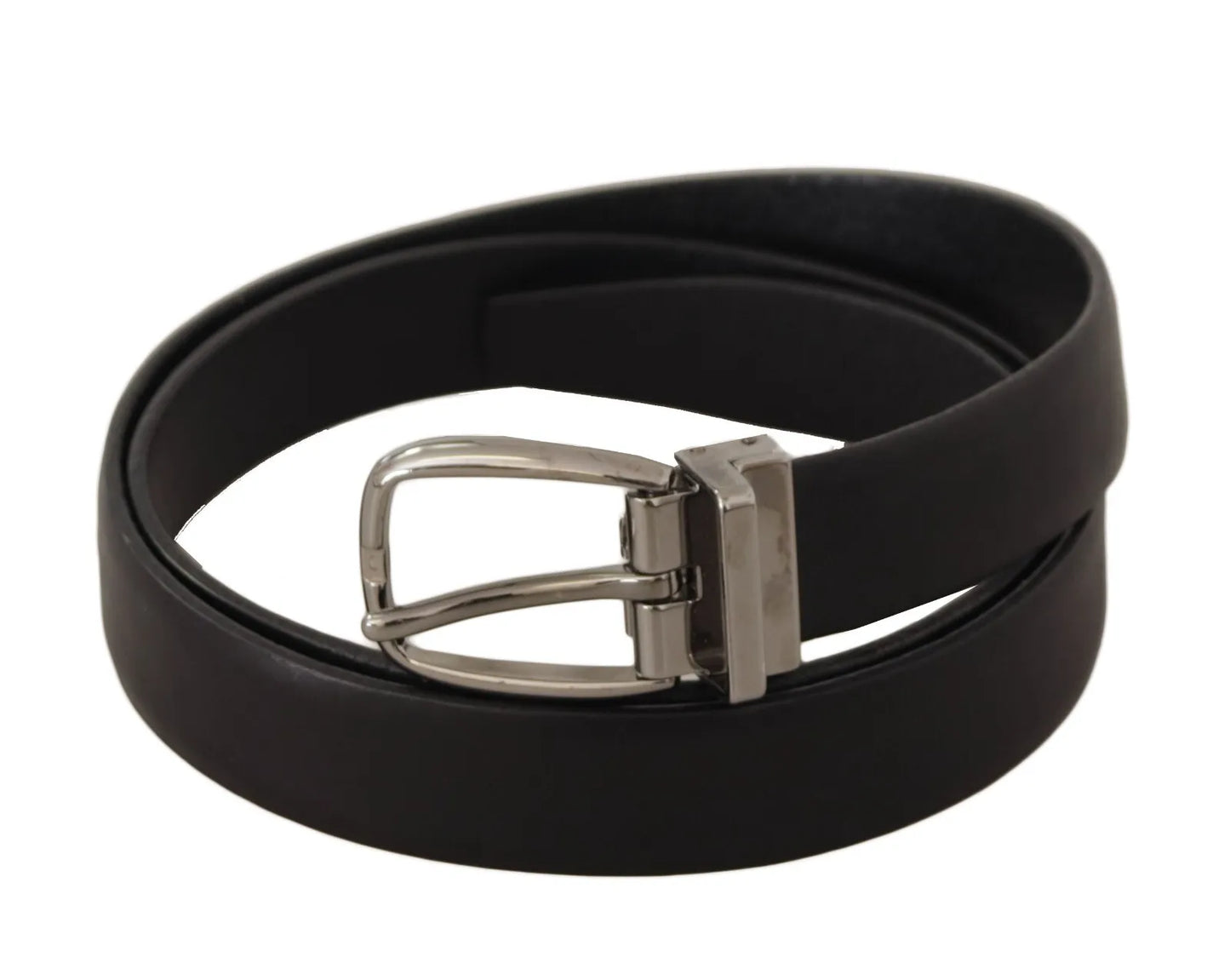  - Black Classic Leather Silver Tone Metal Buckle Belt