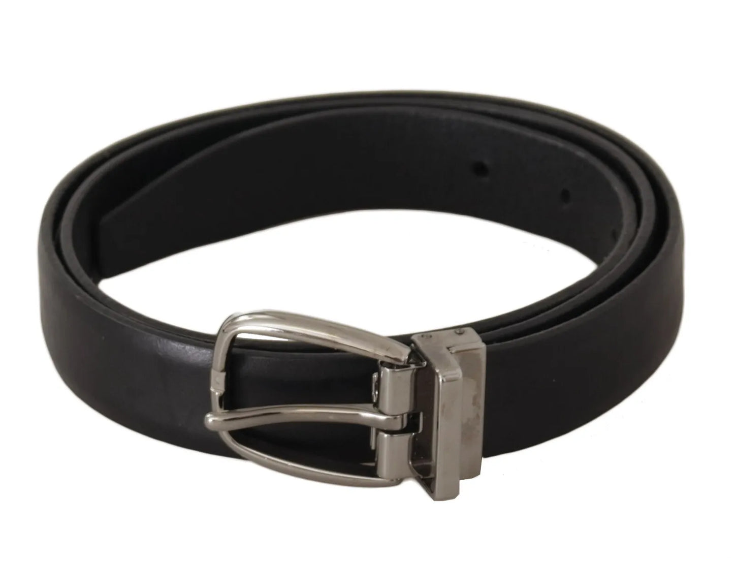  - Black Classic Leather Silver Tone Metal Buckle Belt