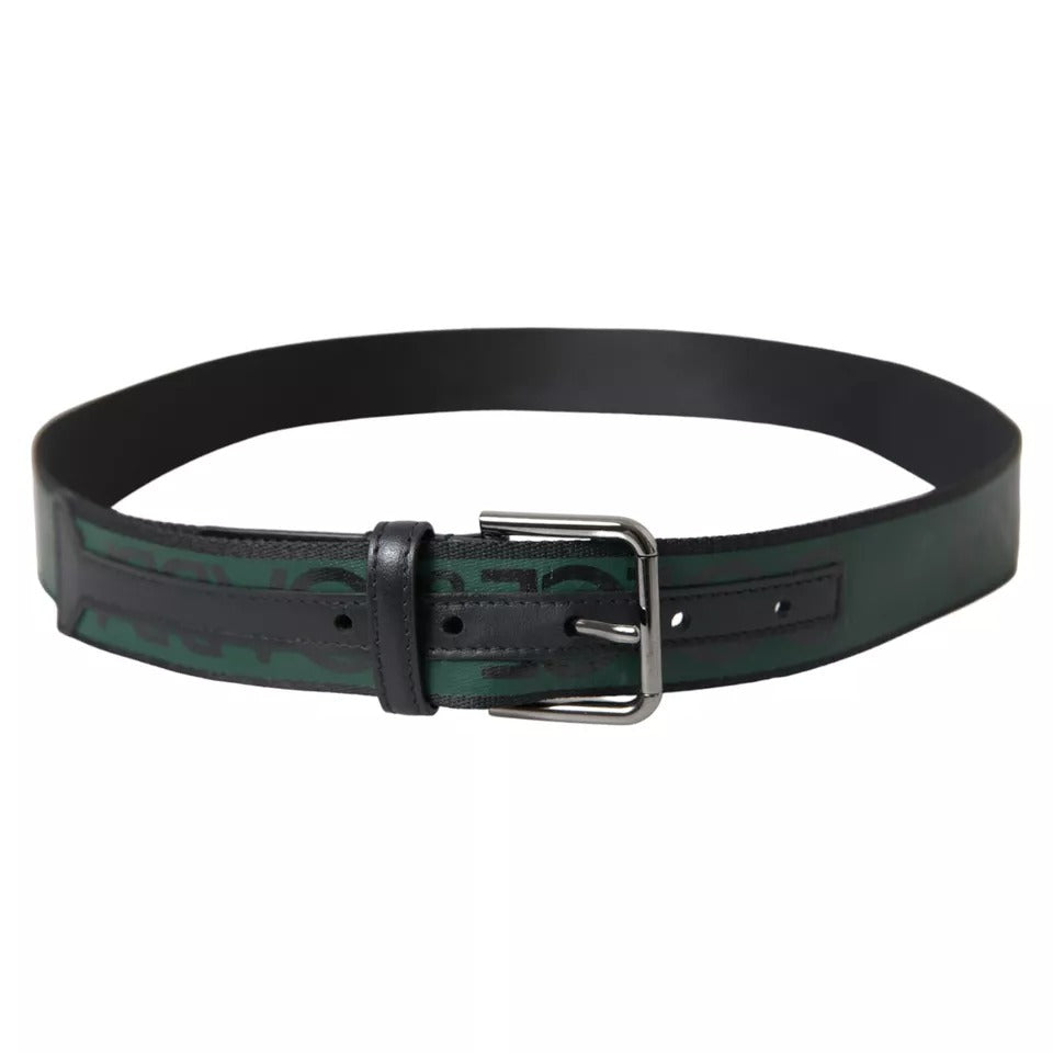 Black Green Leather Silver Metal Buckle Belt