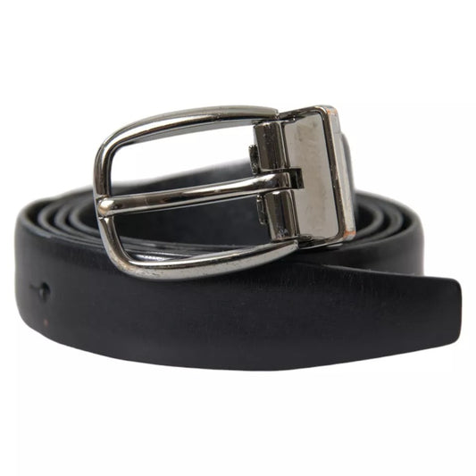  - Black Leather Silver Metal Buckle Men Belt