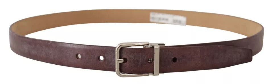  - Brown Classic Leather Silver Logo Metal Buckle Belt